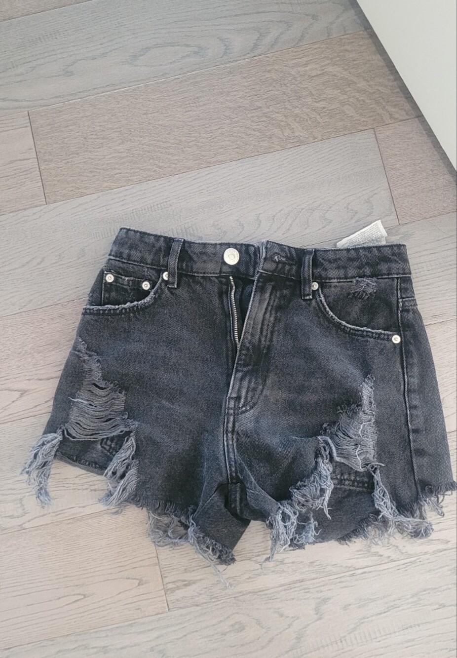 Zara Black Distressed Denim Shorts